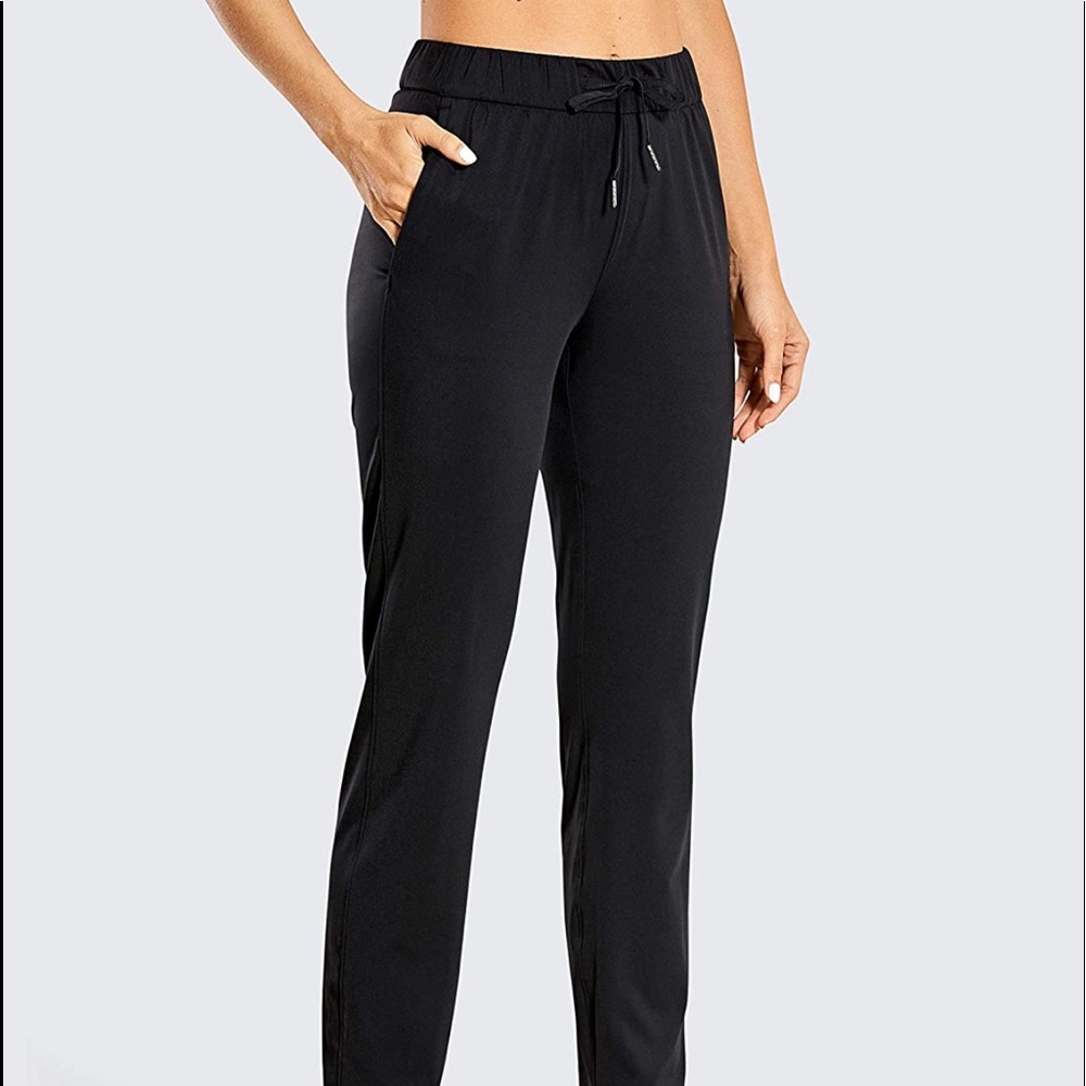 CRZ YOGA Women's Stretch Travel Pants Elastic Waist Tapered with Pockets